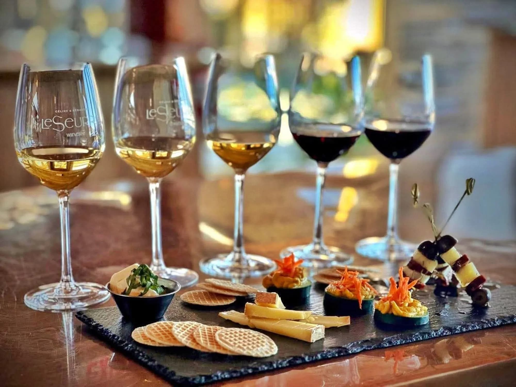 A tasting flight served with a seasonal pairing board